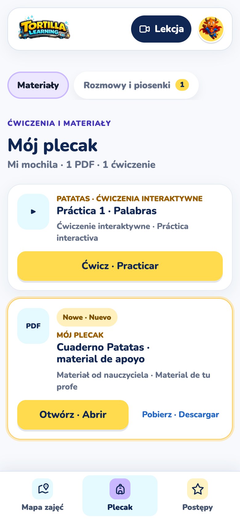 Plecak z ćwiczeniem interaktywnym i książką PDF