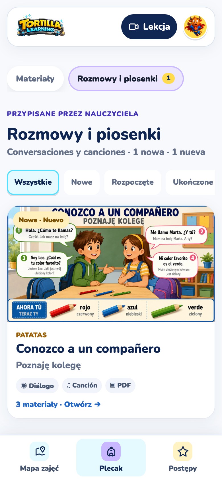 Biblioteka rozmów i piosenek ze scenką Conozco a un compañero
