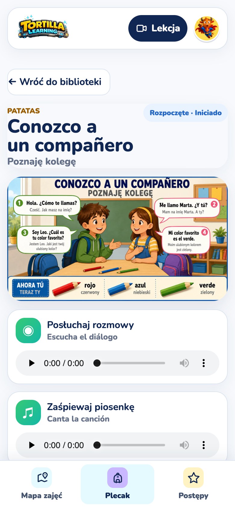 Scenka z odtwarzaczem dialogu i piosenki
